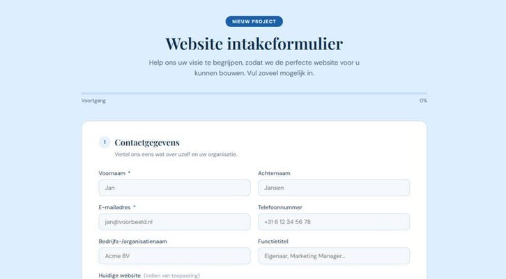 Website intakeformulier voor website bouwers NL /  EN, Diensten en Vakmensen, Webdesigners en Hosting, Webdesign, Website Bouw