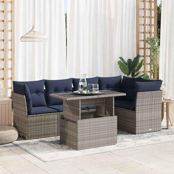 vidaXL 6-delige Loungeset met kussens poly rattan acacia, Verzenden, Nieuw, Loungeset