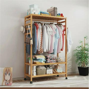Houten Kledingrek met Wielen en Opbergplanken - Robuust en P, Kleding | Dames, Kledingrekken, Verzenden, Nieuw