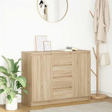 vidaXL Dressoir met lades 100,5x35x76cm spaanplaat sonoma, 100 tot 150 cm, Verzenden, Nieuw, 25 tot 50 cm