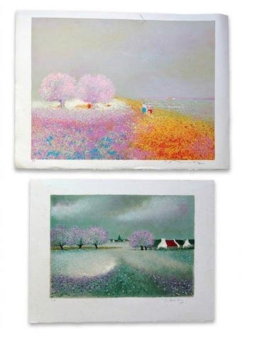 Claude Manoukian (1936) - Lot de 2 lithographies: Les champs