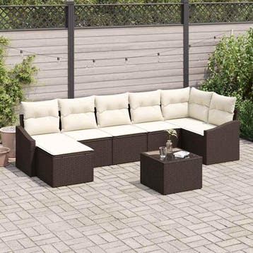 vidaXL Bankstel 8 st Bruin poly rattan, Verzenden, Nieuw, Rotan, 8 zitplaatsen