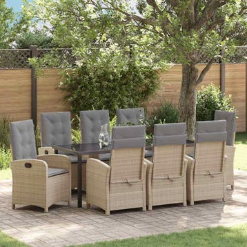 vidaXL Tuin eettafelset 9 st Beige poly rattan, Verzenden, Nieuw, Rotan, Meer dan 8 zitplaatsen