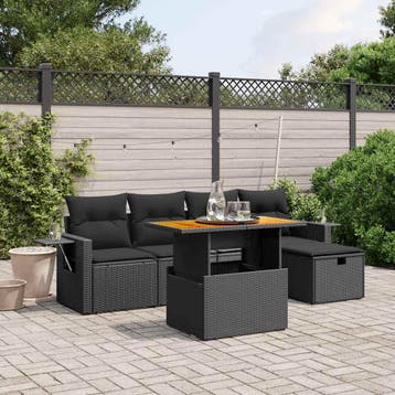 vidaXL 6-delige Loungeset met kussens poly rattan zwart, Verzenden, Nieuw, Loungeset