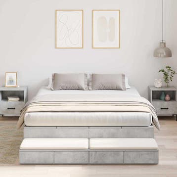 vidaXL Opbergbedframe met lade Beton Grijs 150 cm Bewerkt, Verzenden, Nieuw, Grijs, Hout