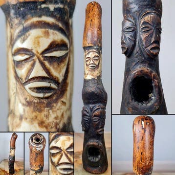 Pijp Lega en os, H: 30 cm - Lega - Zuid-Afrika (Zonder, Antiek en Kunst