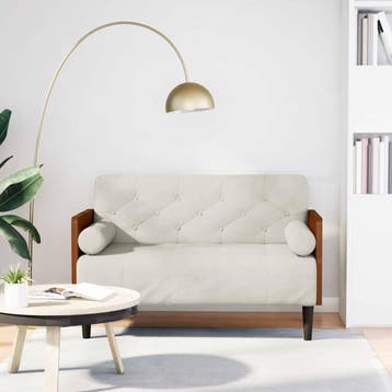 vidaXL Loveseat bank met bolsters crème 110 cm fluweel, Verzenden, Nieuw, Stof
