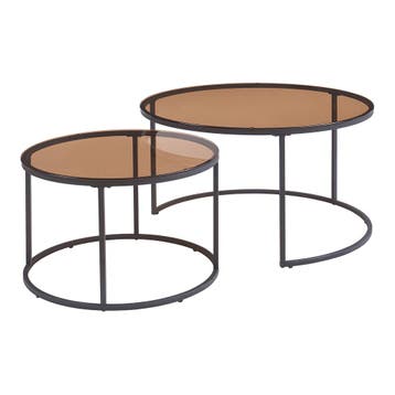 Salontafel set van 2 Kokkola rookglas bruin en zwart [en.cas, Verzenden, Nieuw