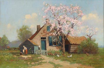 Gerard Delfgaauw (1882-1947) - Vrouw en kippen bij de, Antiek en Kunst