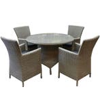 Capri Riccione dining tuinset 110 cm rond 5-delig grijs, Tuin en Terras, Ophalen of Verzenden, Nieuw, Wicker
