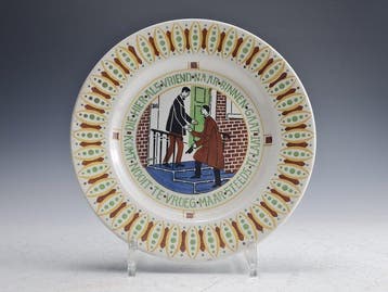 Wandbord - Aardewerk - Art Deco spreukenbord