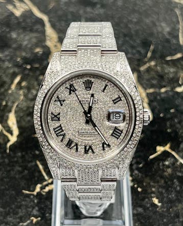 Rolex Datejust 41 - Roman -New  126300 - Iced Out - Diamonds, Staal, Polshorloge, Nieuw, Rolex