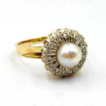 Ring - 18 karaat Geel goud Diamant (Natuurlijk) - Parel, Nieuw