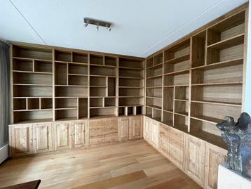 Hoek Boekenkast massief eiken | Maatwerk kast specialisten, Huis en Inrichting, 200 cm of meer, Eikenhout, Nieuw, 200 cm of meer