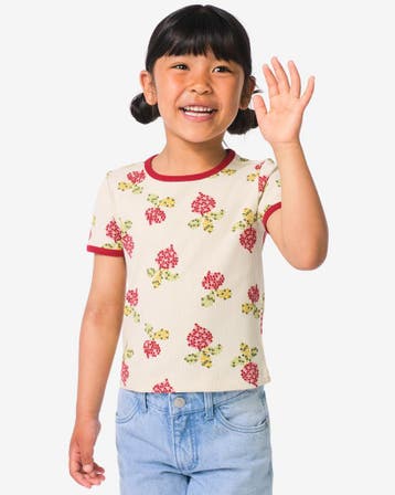 HEMA Kinder T-shirt bloemen ecru, Verzenden, Nieuw