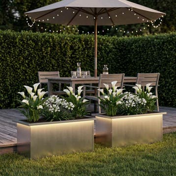 vidaXL Plantenbak met led 2 st zilver 30 x 60 x 30 cm, Verzenden, Nieuw, Metaal, 60 tot 100 cm