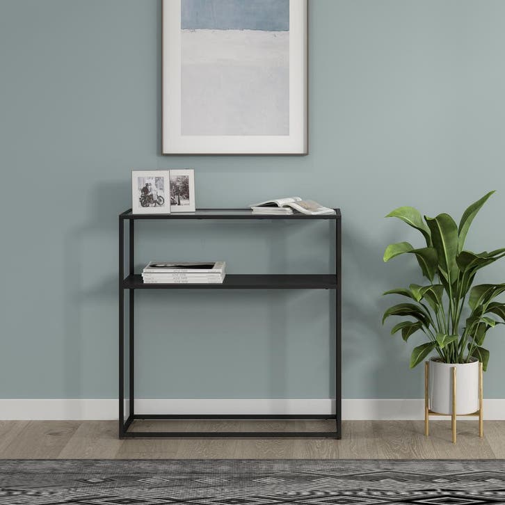 Console tafel Kuhmo sidetable glas 80x80x30 cm zwart [en.cas, Huis en Inrichting, Tafels | Sidetables, Verzenden