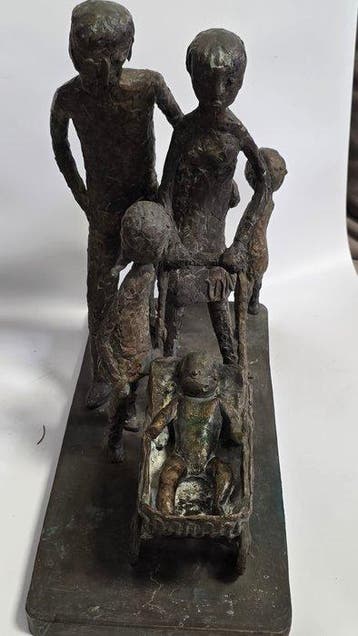 sculptuur, Große Bronze-Skulptur „Familie mit Kindern“ –, Antiek en Kunst