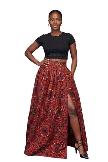 Afrikaanse print maxi rok - Verstelbare split - Rood Sunburs, Kleding | Dames, Ophalen of Verzenden, Nieuw