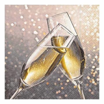 20x Champagne thema servetten met glazen 33 x 33 cm - Kers.., Diversen, Ophalen of Verzenden, Nieuw