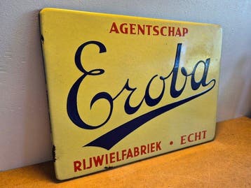 Eroba rijwielfabriek- Emaille - Emaille bord - Zeer goede, Antiek en Kunst, Antiek | Wandborden en Tegels