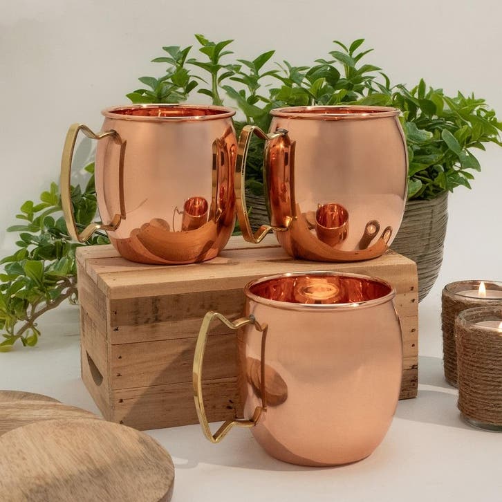 15% Black Friday Puur Koperen Set 3 Mokken Glad - 3 x 470 ml, Huis en Inrichting, Keuken | Servies, Nieuw, Ophalen of Verzenden