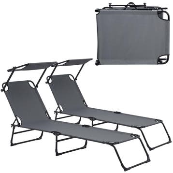 Ligbed ligstoel 187x53x27 cm met luifel set van 2 donkergrij, Tuin en Terras, Tuinsets en Loungesets, Verzenden, Nieuw
