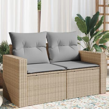 vidaXL Tuinbank 2-zits met kussens poly rattan beige, Verzenden, Nieuw