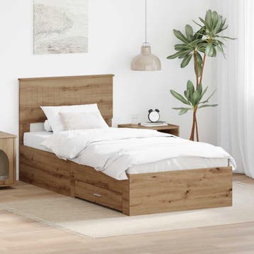 vidaXL Bedframe met lade Artisanaal eiken 90 x 200 cm, Verzenden, Nieuw, Bruin, Hout