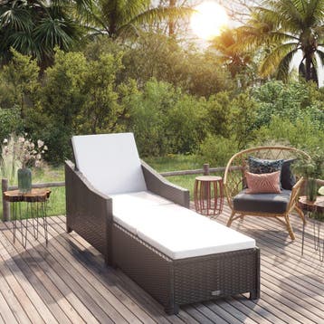 vidaXL Ligbed met crèmewit kussen poly rattan zwart, Tuin en Terras, Ligbedden, Verzenden, Nieuw