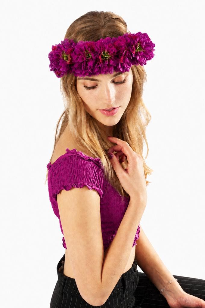 KIMU® Grote Ibiza Paarse Bloemenkrans Haar Paars Bloemen Haa, Kleding | Dames, Carnavalskleding en Feestkleding, Accessoires, Nieuw