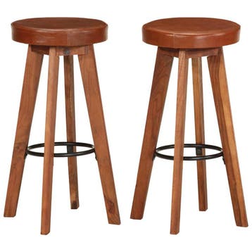 vidaXL Barstoelen 2 st echt leer en massief acaciahout, Verzenden, Nieuw