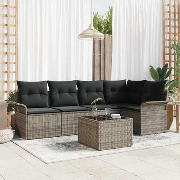 vidaXL Tuin Sofa Set 6 st Grijs poly rattan, Verzenden, Nieuw, Rotan, 6 zitplaatsen
