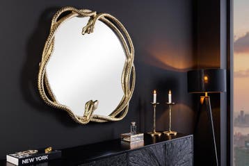 Decoratieve spiegel SNAKE XL 85cm goudkleurig metalen, Huis en Inrichting, Woonaccessoires | Spiegels, Ophalen of Verzenden, Nieuw