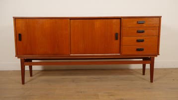 Vintage dressoir | Teak | 190 cm | Zwarte details, Ophalen of Verzenden, Nieuw