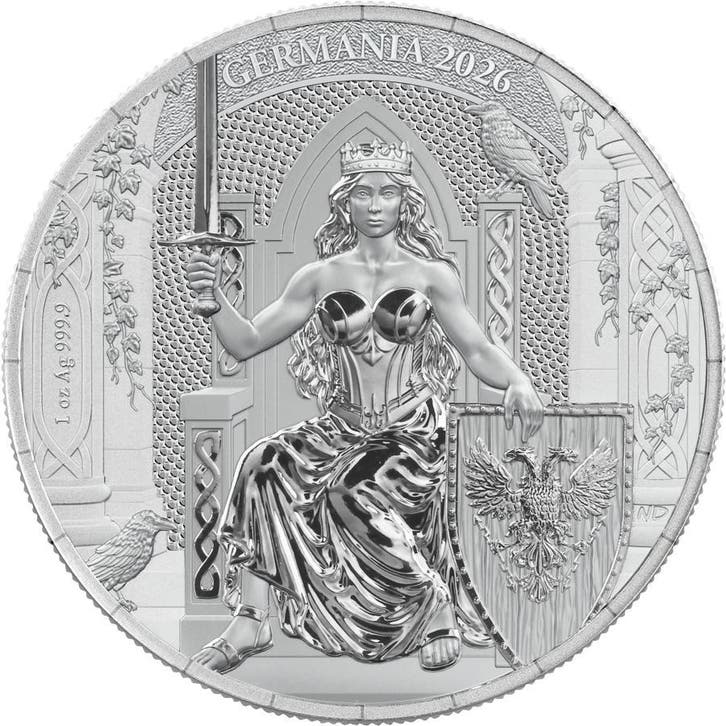 Germania 2026 1 oz Zilveren BU (.9999), Postzegels en Munten, Edelmetalen en Baren, Zilver, Verzenden
