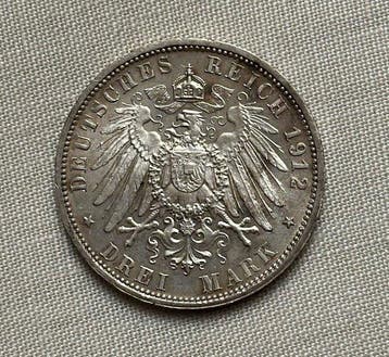 Duitsland, keizerrijk 3 Mark 1912 F condition (Zonder, Postzegels en Munten