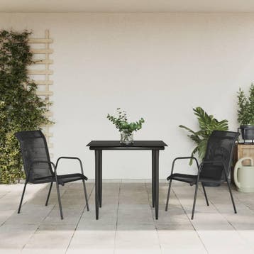 vidaXL 3-delige Tuinset textileen en staal zwart, Tuin en Terras, 2 zitplaatsen, Verzenden, Nieuw, Rvs
