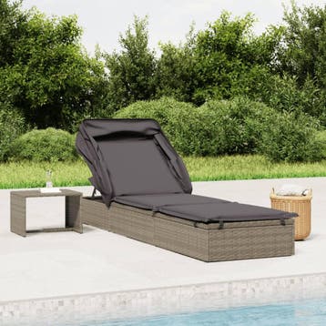 vidaXL Ligbed met inklapbaar dak 213x63x97 cm poly rattan, Verzenden, Nieuw