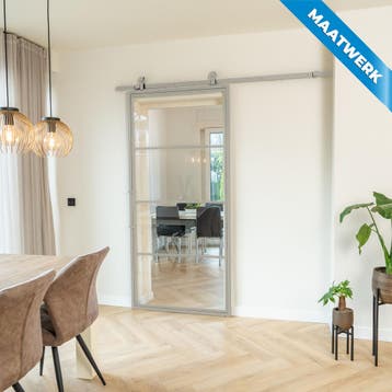Stalen Schuifdeur Kiezelgrijs 4 Vlaks Maatwerk Helder glas, Doe-het-zelf en Verbouw, Kozijnen en Schuifpuien, Nieuw, Metaal, Inclusief glas