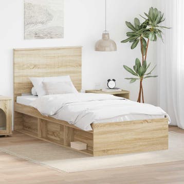 vidaXL Bedframe met hoofdeinde Sonoma 90 x 190 cm Massief, Verzenden, Nieuw, Bruin, Hout