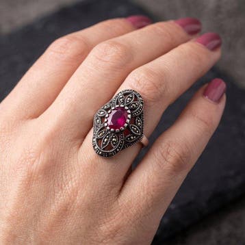 Zonder minimumprijs - Ring Zilver - 1.00ct. tw. Robijn -, Nieuw