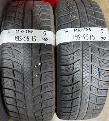 2x195-55-15 Michelin Winter 2x5mm €40 PerBand 195 55 15, Ophalen, Gebruikt, 15 inch, Winterbanden