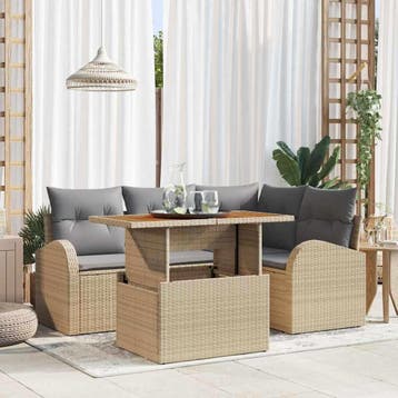 vidaXL Tuin Sofa Set 5 st Beige Poly riet, Verzenden, Nieuw, Rotan, 5 zitplaatsen