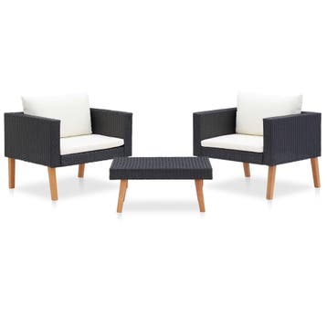 vidaXL 3-delige Loungeset met kussens poly rattan zwart, Verzenden, Nieuw, 3 zitplaatsen, Loungeset
