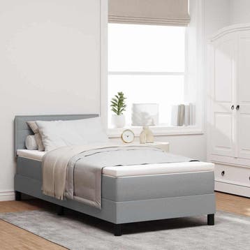vidaXL Boxspring bed met matras met LED Lichtgrijs 100 x 200, Eenpersoons, Verzenden, Nieuw, Stof