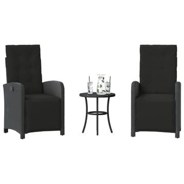 vidaXL 3-delige Bistroset met kussens poly rattan zwart, Verzenden, Nieuw