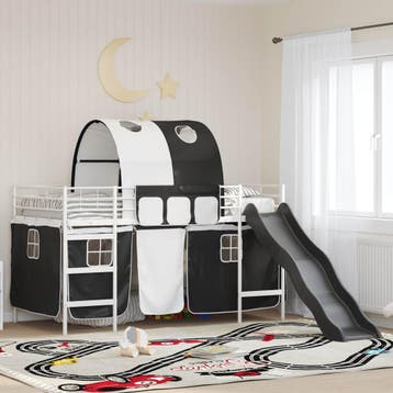 vidaXL Bunkbed voor kinderen met gordijnen Wit en zwart 107, Verzenden, Nieuw, Wit, Metaal