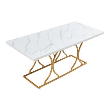 Eettafel Figa rechthoekig 180x80 cm marmerlook wit en goudkl, Huis en Inrichting, Verzenden, Nieuw