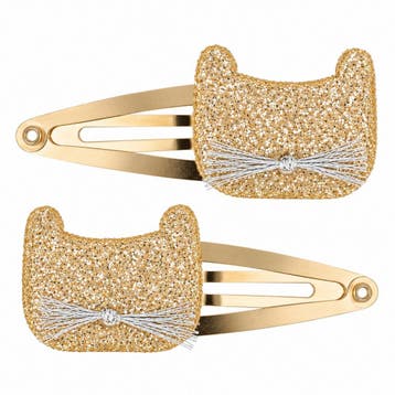 Haarspeld Klikklak 5cm - Kat - Glitter - Goud - 2 Stuks, Nieuw